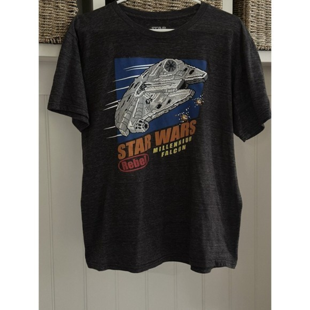 LARGE STAR WARS MILLENIUM BLACK T SHIRT, Men’s Size Large‎